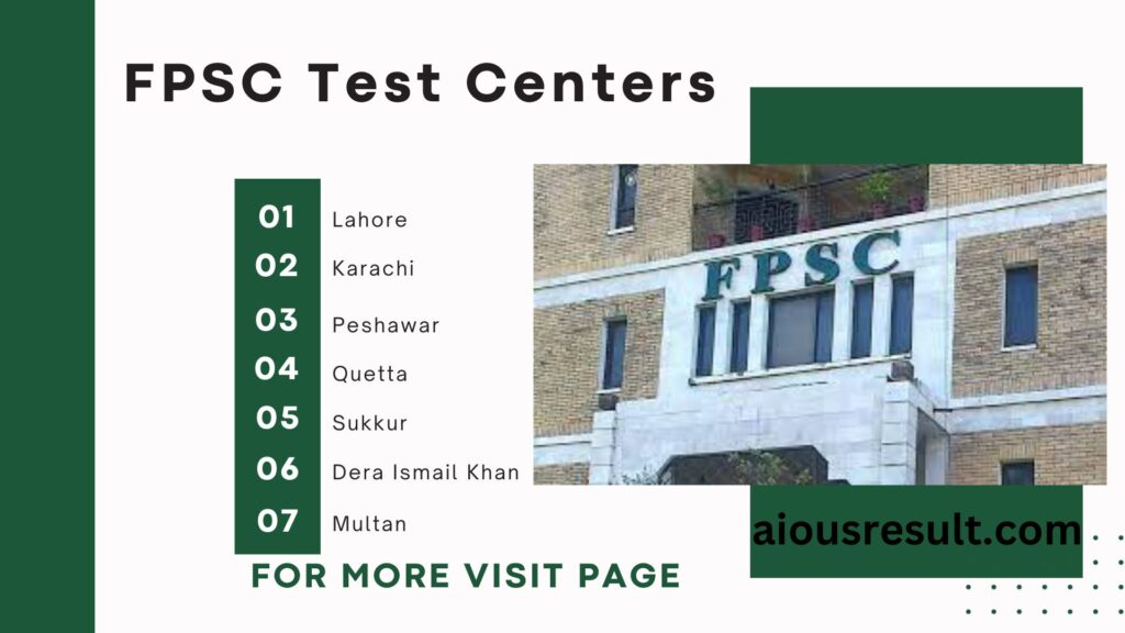FPSC Test Centers List 2024 Name Wise