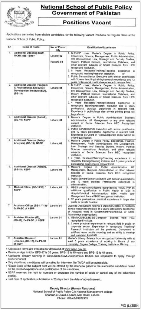 Latest National School of Public Policy NSPP Jobs 2024 Advertisement